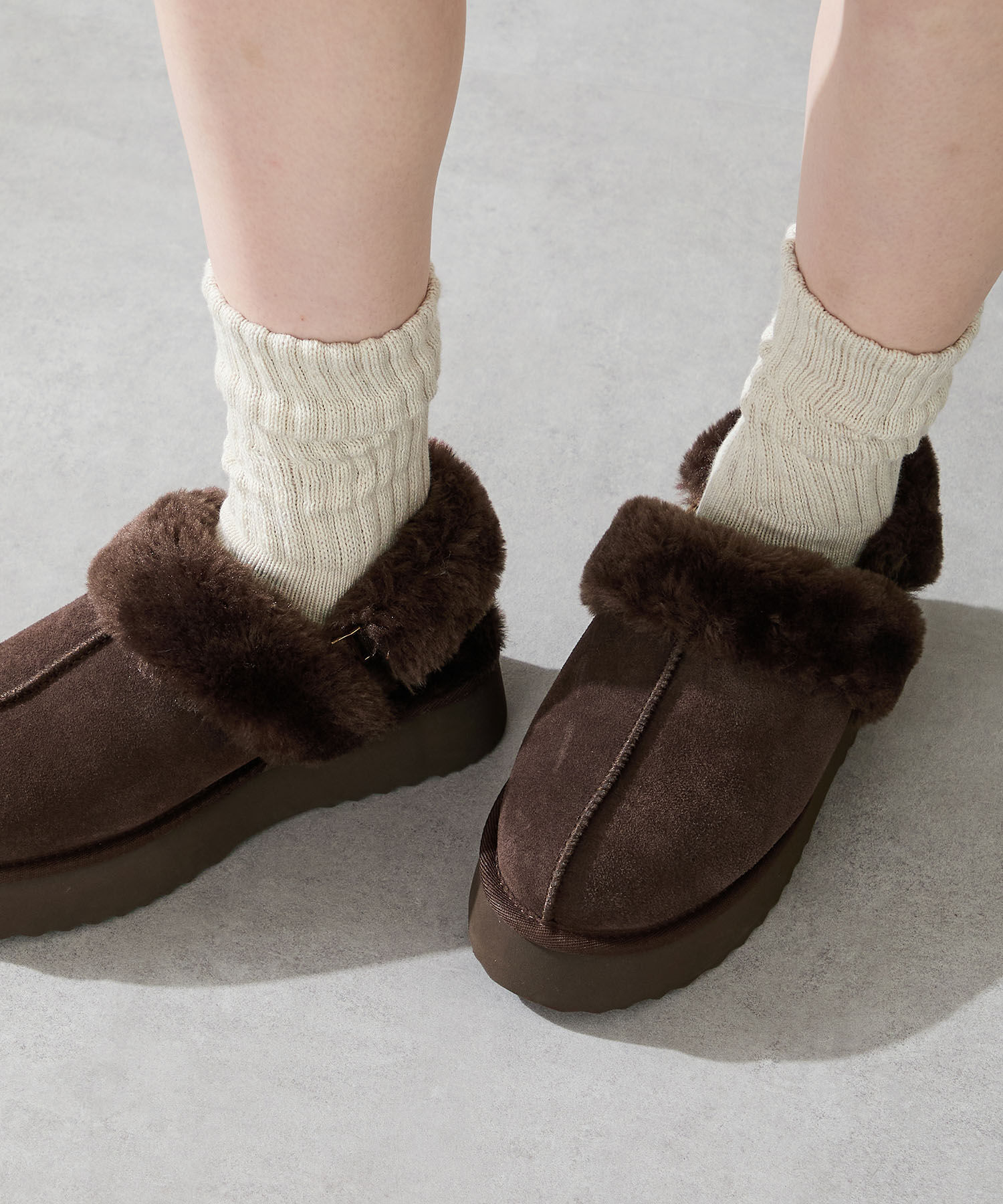 ORiental TRaffic「●2025秋冬新作● 【 厚底 】 ムートン 2way サンダル /51320 防寒」|サンダル|BROWN