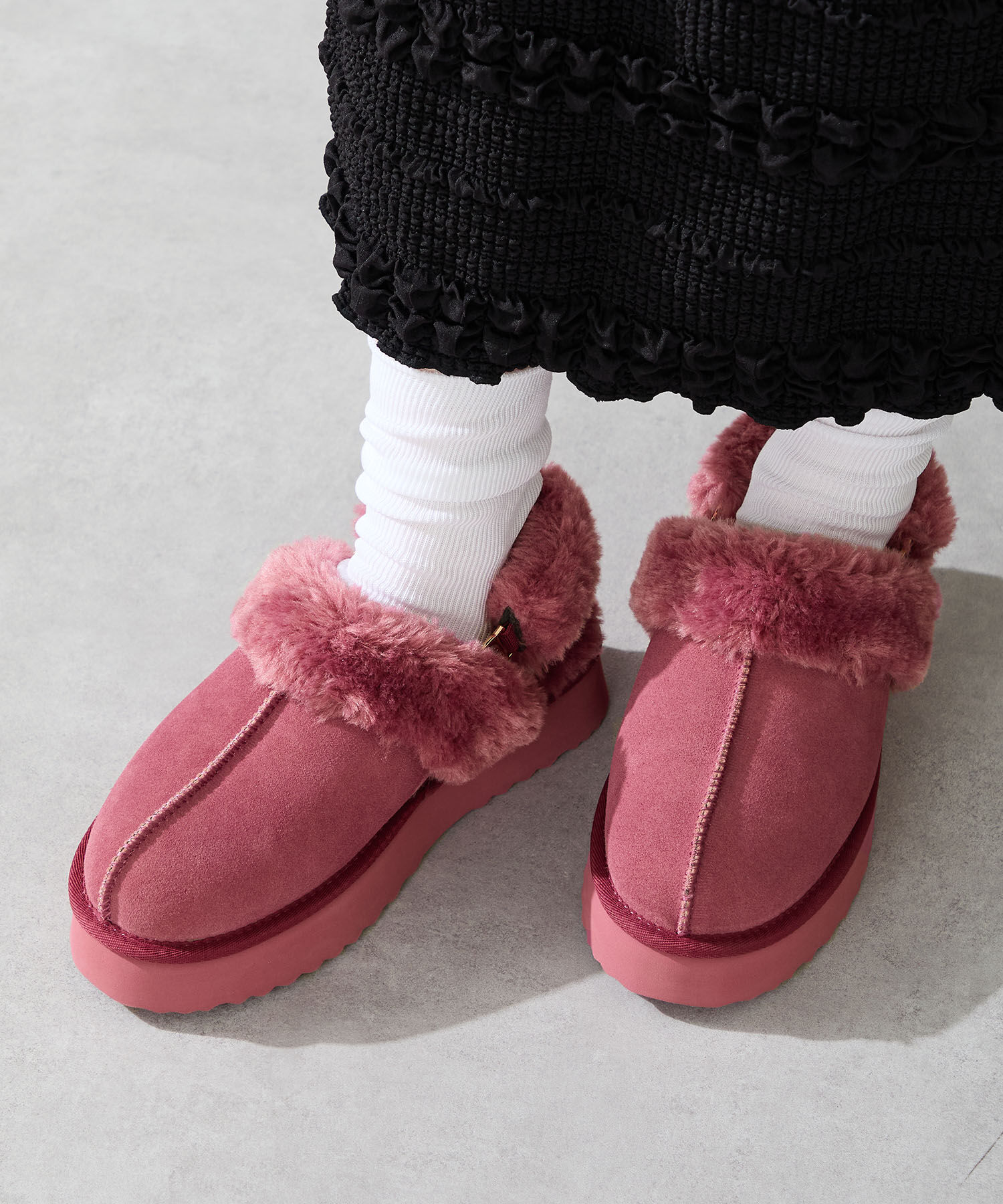 ORiental TRaffic「●2025秋冬新作● 【 厚底 】 ムートン 2way サンダル /51320 防寒」|サンダル|PINK