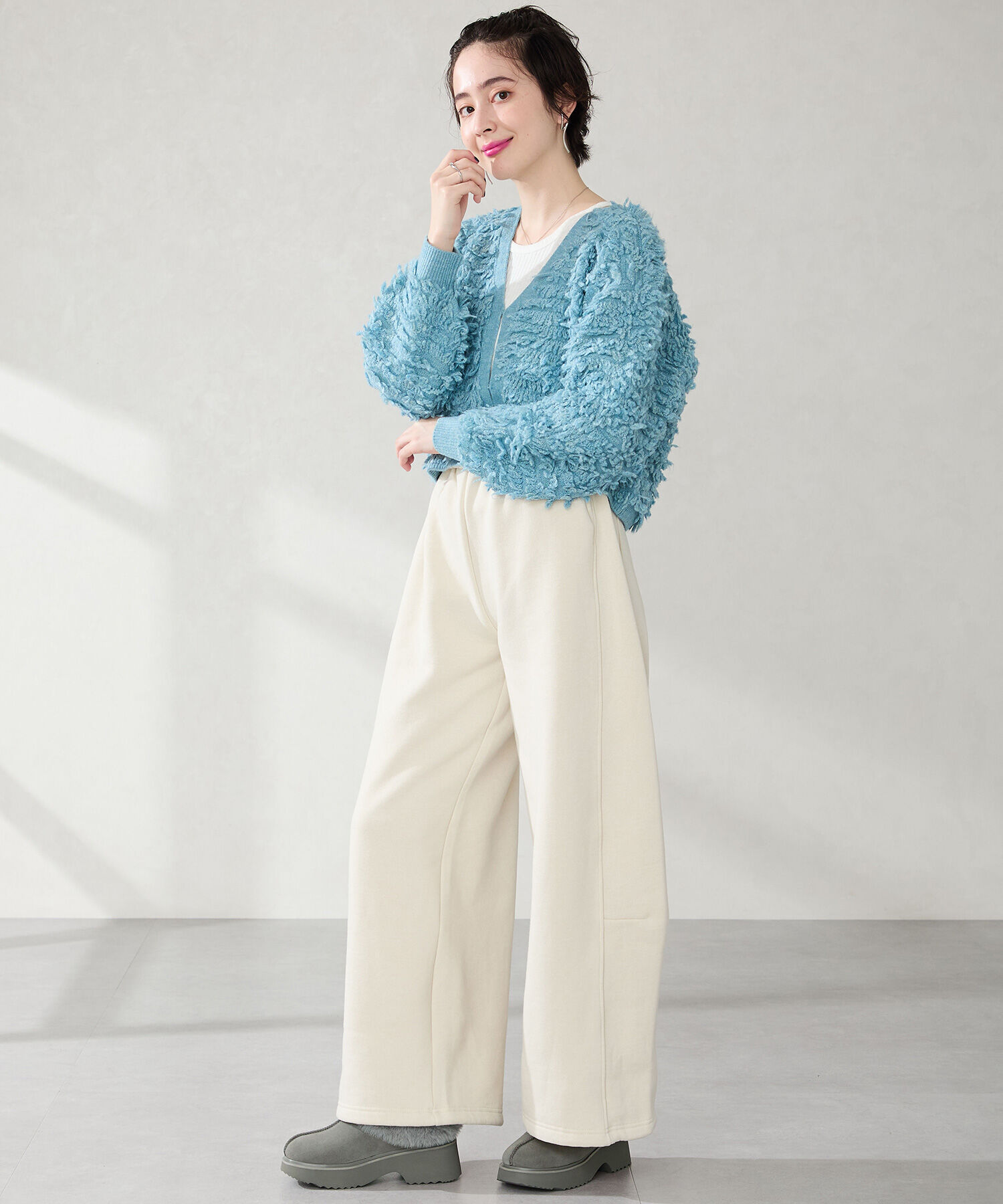 ORiental TRaffic「●2025秋冬新作●【 厚底 ・ 美脚 】 ムートン サボ /51325 ファー レオパード 防寒 」|サンダル|