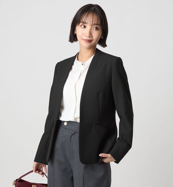 UNITED ARROWS green label relaxing「ダブルクロス ノーラペル ジャケット ウォッシャブル ストレッチ」|ノーカラージャケット|BLACK