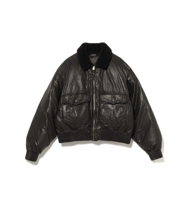 BEAMS「ワイドショートフィット G-1 シープレザー ダウンジャケット」|ブルゾン・スタジャン|