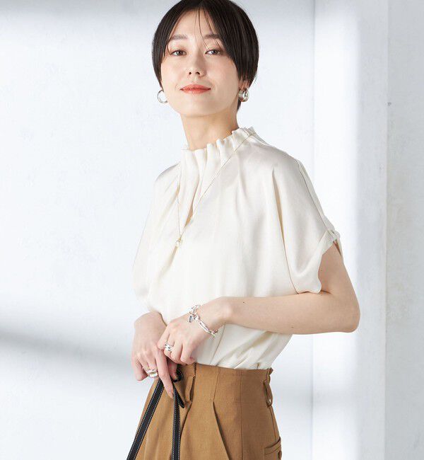 SHIPS for women「〈手洗い可能〉ネック ギャザー ソリッド ブラウス 」|シャツ・ブラウス|