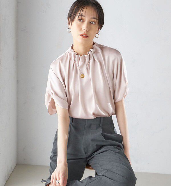 SHIPS for women「〈手洗い可能〉ネック ギャザー ソリッド ブラウス 」|シャツ・ブラウス|