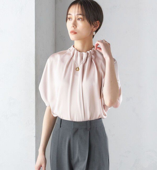 SHIPS for women「〈手洗い可能〉ネック ギャザー ソリッド ブラウス 」|シャツ・ブラウス|