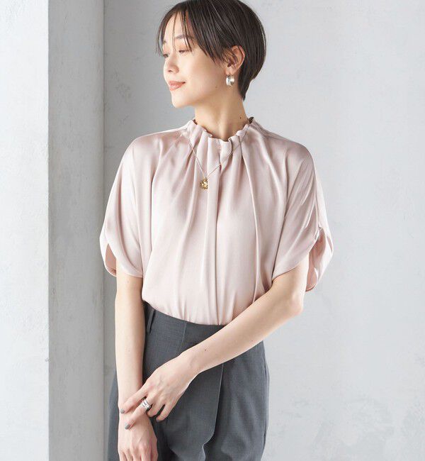 SHIPS for women「〈手洗い可能〉ネック ギャザー ソリッド ブラウス 」|シャツ・ブラウス|