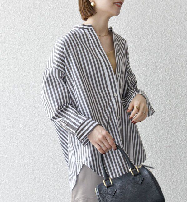 SHIPS any「《一部追加予約》SHIPS any:〈洗濯機可能〉REPREVE バンド カラー シャツ」|シャツ・ブラウス|