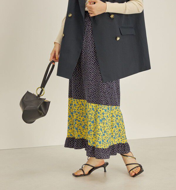 SHIPS for women「〈手洗い可能〉切替 プリント セミフレア スカート」|スカート|ネイビー