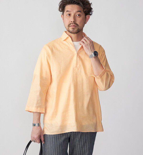 SHIPS「SHIPS: SOLOTEX(R) サフィランリネン リラックス 7スリーブ カプリシャツ」|シャツ・ブラウス|ベビーピンク