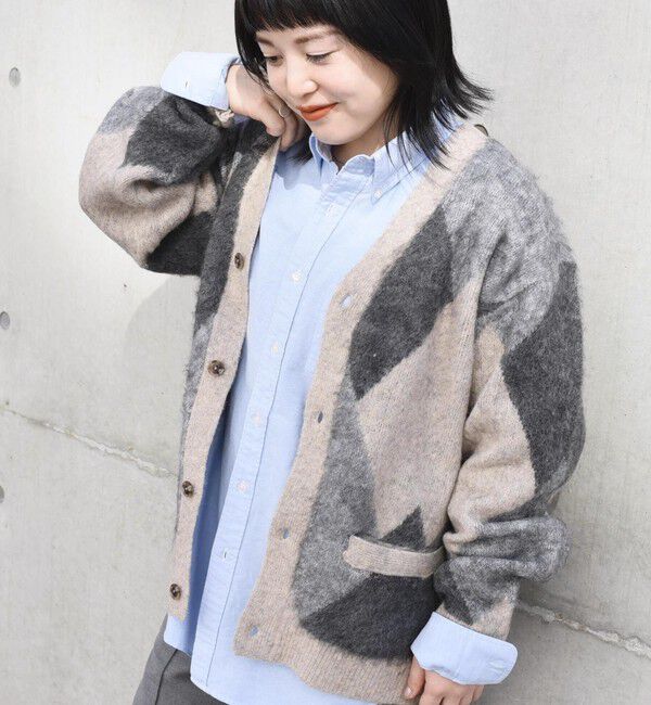 SHIPS any「SHIPS any: シャギー パターン ユニセックス ニット カーディガン 23AW◇」|カーディガン|ベージュ