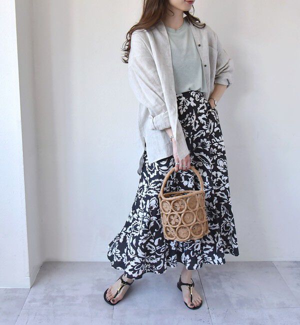 quaranciel「quaranciel:〈洗濯機可能〉リーフプリント セミフレア ロング スカート」|スカート|