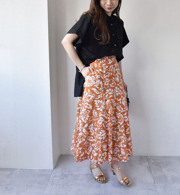quaranciel「quaranciel:〈洗濯機可能〉リーフプリント セミフレア ロング スカート」|スカート|