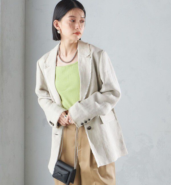 SHIPS for women「〈手洗い可能〉チェック / 無地 フリンジ ボクシー ジャケット」|テーラードジャケット|