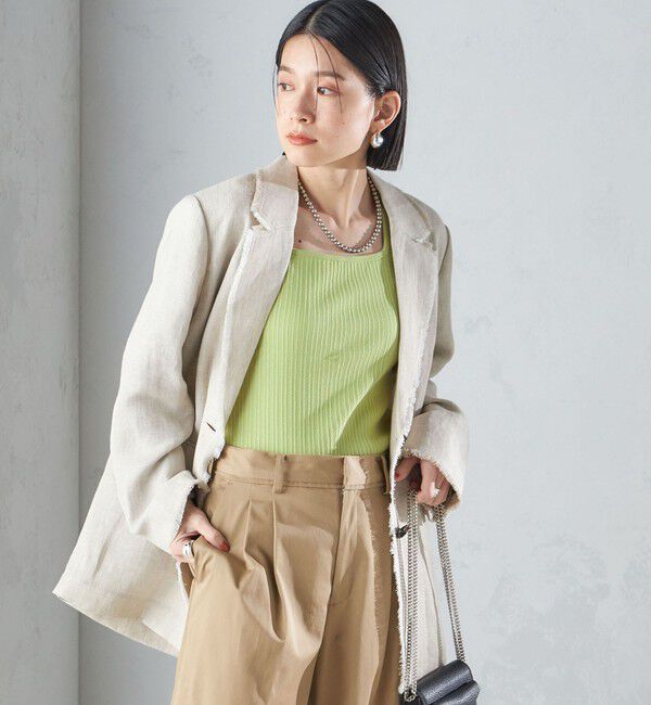 SHIPS for women「〈手洗い可能〉チェック / 無地 フリンジ ボクシー ジャケット」|テーラードジャケット|