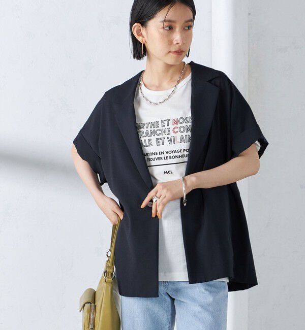 SHIPS for women「〈手洗い可能〉強撚 半袖 テーラードジャケット ◇」|テーラードジャケット|ネイビー