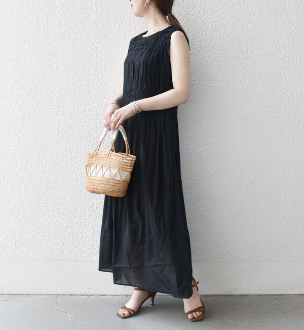 SHIPS any「【WEB限定】SHIPS any: ハンドスモッキング  コットン フレア ノースリーブ ワンピース」|ワンピース|