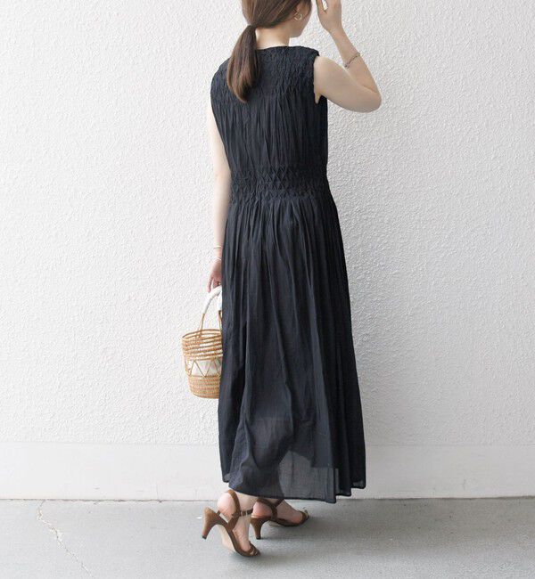 SHIPS any「【WEB限定】SHIPS any: ハンドスモッキング  コットン フレア ノースリーブ ワンピース」|ワンピース|