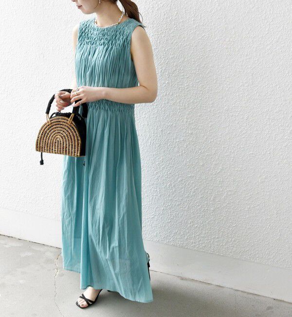 SHIPS any「【WEB限定】SHIPS any: ハンドスモッキング  コットン フレア ノースリーブ ワンピース」|ワンピース|