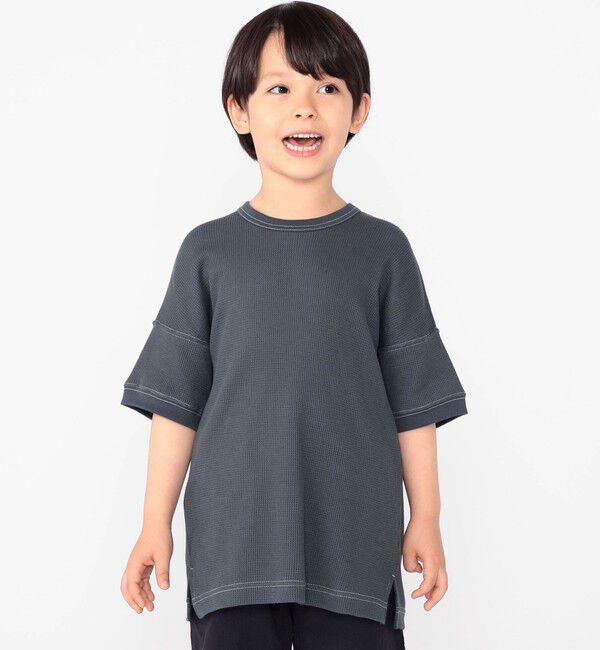 SHIPS KIDS「THYARD:100～125cm / ワッフル 半袖 TEE」|Tシャツ・カットソー|ブラック