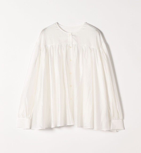 quaranciel「quaranciel:〈洗濯機可能〉シアー ギャザー クルーネック シャツ ブラウス」|シャツ・ブラウス|