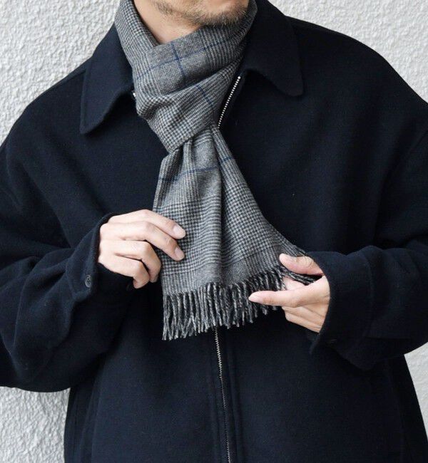 SHIPS any「SHIPS any: カシミヤ チェック / ソリッド シングル ストール◇」|マフラー|ダークグレー