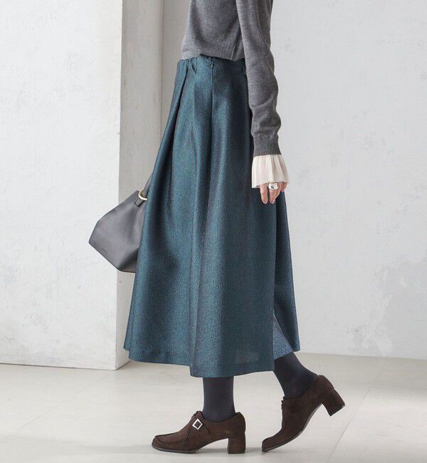 SHIPS for women「〈手洗い可能〉ラメ ブッチャー タック フレア スカート」|フレア|ブルー