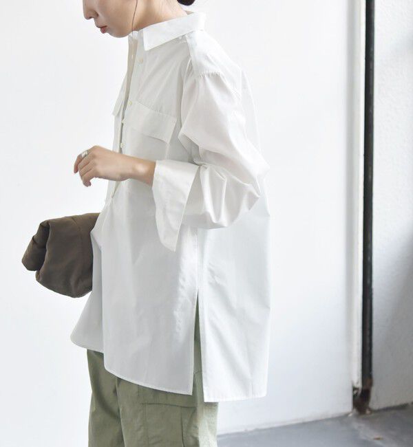 quaranciel「quaranciel:〈洗濯機可能〉REPREVE スキッパー ポケット チュニック シャツ」|シャツ・ブラウス|