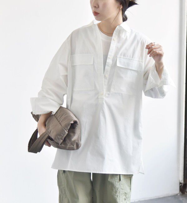 quaranciel「quaranciel:〈洗濯機可能〉REPREVE スキッパー ポケット チュニック シャツ」|シャツ・ブラウス|