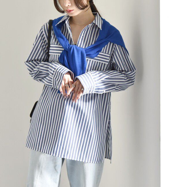 quaranciel「quaranciel:〈洗濯機可能〉REPREVE スキッパー ポケット チュニック シャツ」|シャツ・ブラウス|