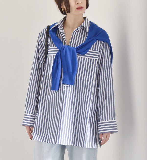 quaranciel「quaranciel:〈洗濯機可能〉REPREVE スキッパー ポケット チュニック シャツ」|シャツ・ブラウス|