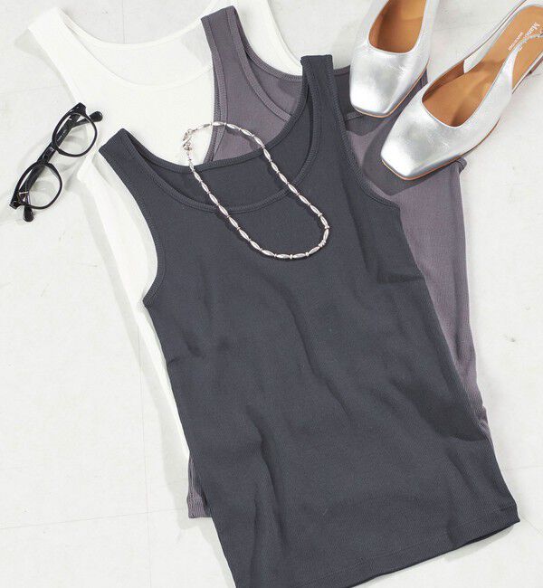 SHIPS for women「《一部追加予約》オーガニック コットン 2WAY リブ タンクトップ」|タンクトップ|ブラック