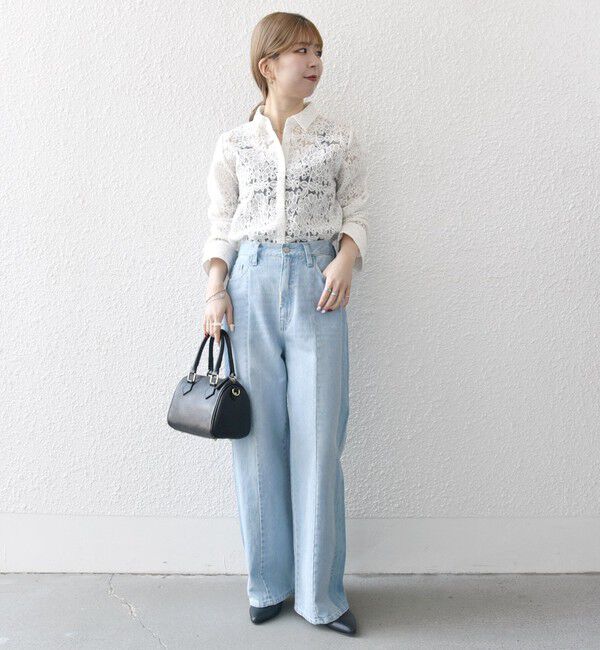 SHIPS any「SHIPS any:〈手洗い可能〉フラワーレース エンブロイダリー シアー シャツ」|シャツ・ブラウス|