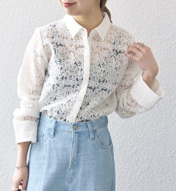SHIPS any「SHIPS any:〈手洗い可能〉フラワーレース エンブロイダリー シアー シャツ」|シャツ・ブラウス|