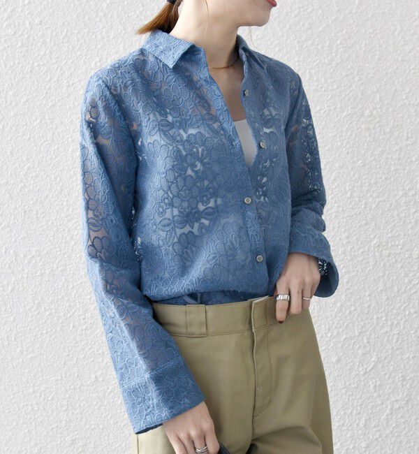 SHIPS any「SHIPS any:〈手洗い可能〉フラワーレース エンブロイダリー シアー シャツ」|シャツ・ブラウス|