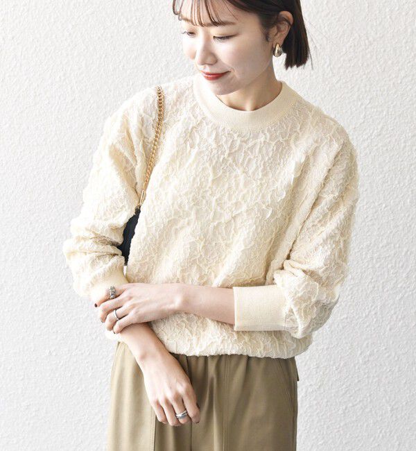 SHIPS any「【WEB限定】SHIPS any:〈手洗い可能〉ジャカード バンピー クルーネック プルオーバー」|ニット・セーター|