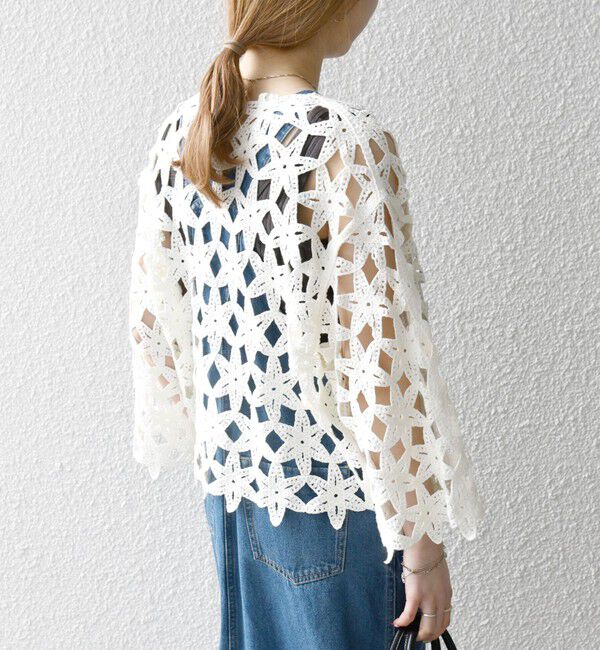 SHIPS any「SHIPS any:〈手洗い可能〉フラワー クロシェ レース カーディガン」|カーディガン|