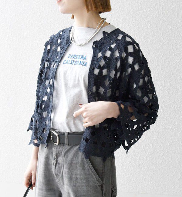 SHIPS any「SHIPS any:〈手洗い可能〉フラワー クロシェ レース カーディガン」|カーディガン|