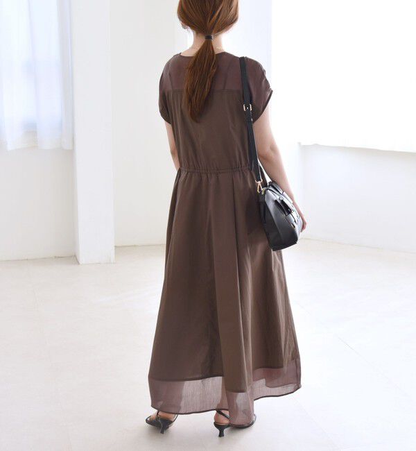 quaranciel「quaranciel :〈洗濯機可能〉シアー ドッキング Vネック フレンチスリーブ ワンピース」|ワンピース|