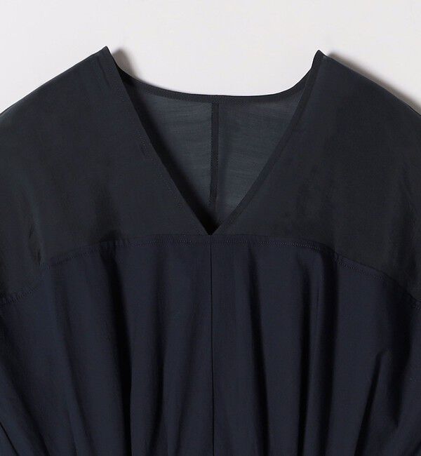 quaranciel「quaranciel :〈洗濯機可能〉シアー ドッキング Vネック フレンチスリーブ ワンピース」|ワンピース|