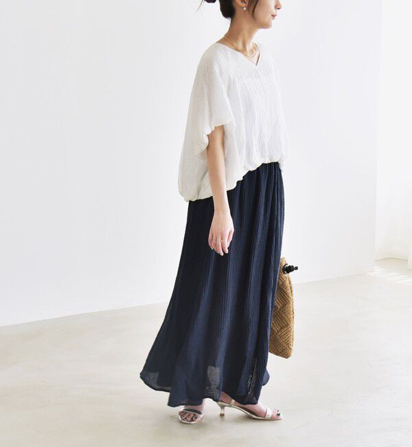 quaranciel「quaranciel:〈洗濯機可能〉シアー ストライプ ギャザーフレア スカート & ブラウス セット」|ワンピース|