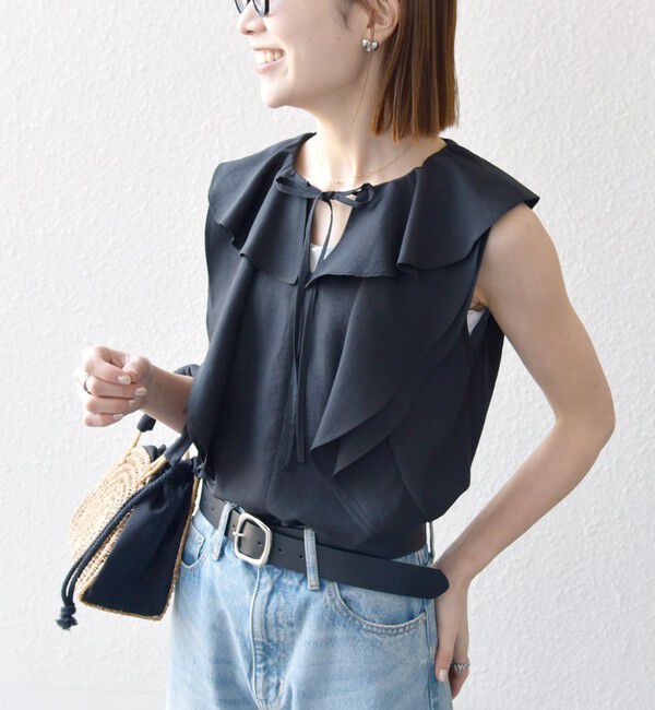 SHIPS any「SHIPS any:〈洗濯機可能〉グロッシー ラッフル フリル ノースリーブ ブラウス」|シャツ・ブラウス|