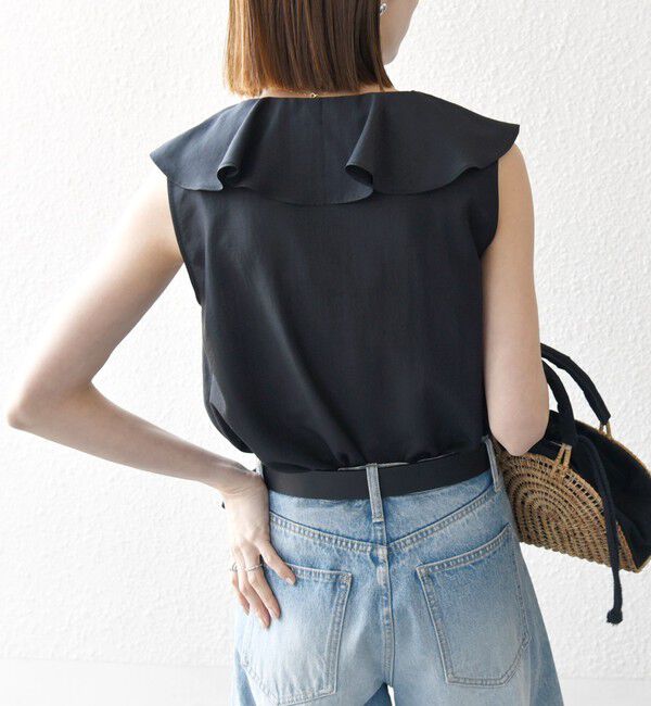 SHIPS any「SHIPS any:〈洗濯機可能〉グロッシー ラッフル フリル ノースリーブ ブラウス」|シャツ・ブラウス|