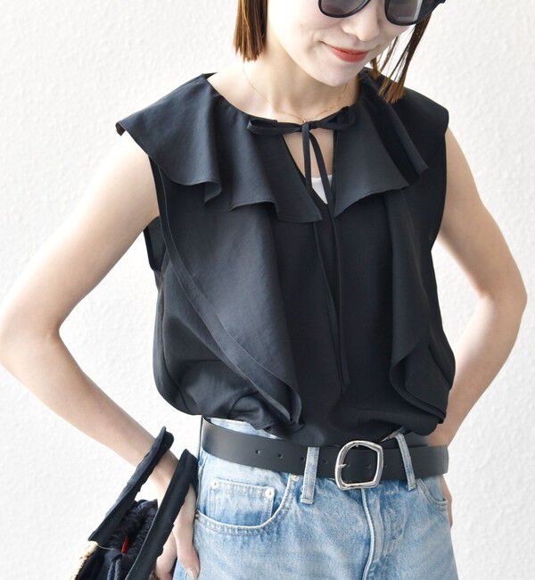 SHIPS any「SHIPS any:〈洗濯機可能〉グロッシー ラッフル フリル ノースリーブ ブラウス」|シャツ・ブラウス|