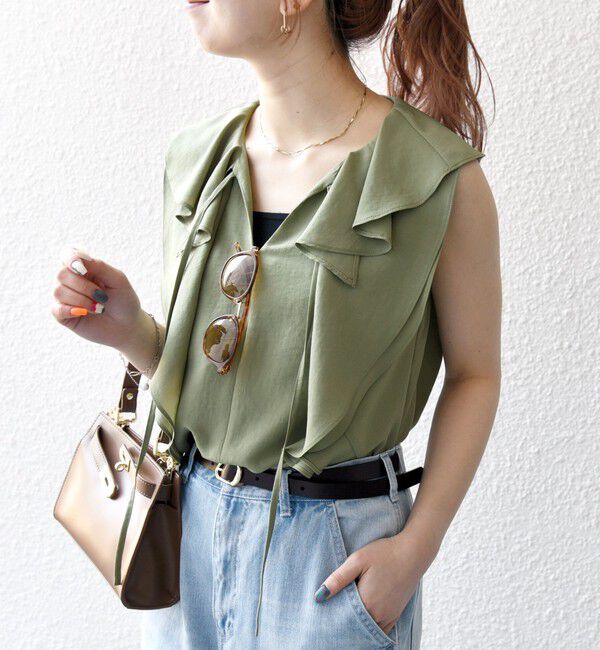 SHIPS any「SHIPS any:〈洗濯機可能〉グロッシー ラッフル フリル ノースリーブ ブラウス」|シャツ・ブラウス|