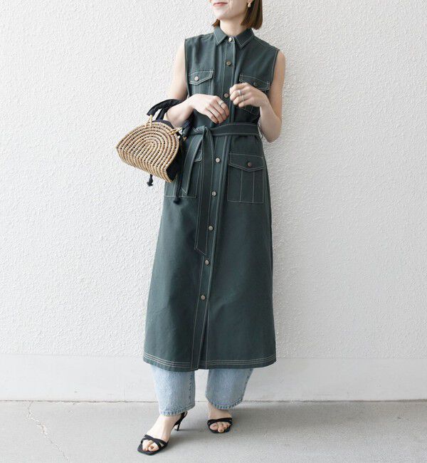 SHIPS any「SHIPS any:〈洗濯機可能〉オックス ステッチ ノースリーブ シャツ ワンピース」|ワンピース|