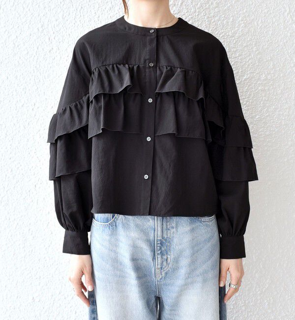 SHIPS any「SHIPS any:〈洗濯機可能〉ボイル フリル バンドカラー シャツ ブラウス 2」|シャツ・ブラウス|