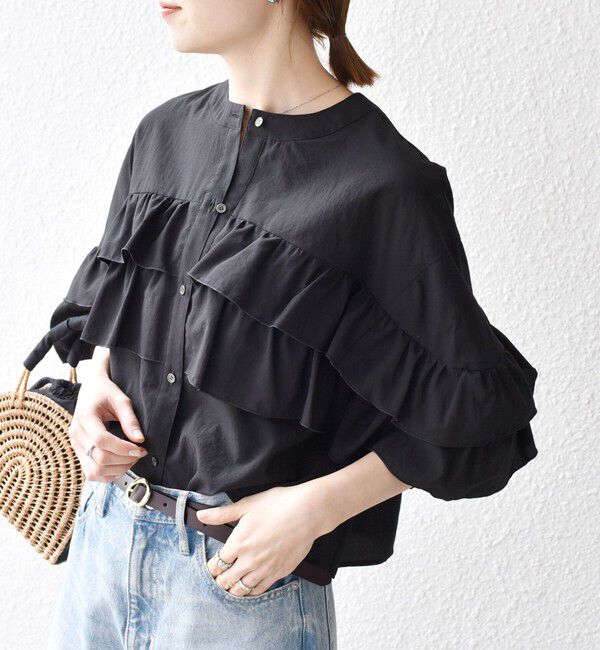 SHIPS any「SHIPS any:〈洗濯機可能〉ボイル フリル バンドカラー シャツ ブラウス 2」|シャツ・ブラウス|