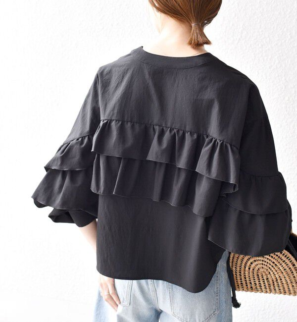 SHIPS any「SHIPS any:〈洗濯機可能〉ボイル フリル バンドカラー シャツ ブラウス 2」|シャツ・ブラウス|