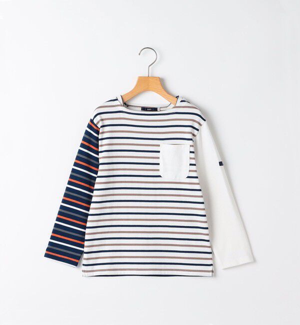 SHIPS KIDS「SHIPS KIDS:80～90cm/クレイジー ボーダー ロングスリーブ Tシャツ」|Tシャツ・カットソー|オフホワイト