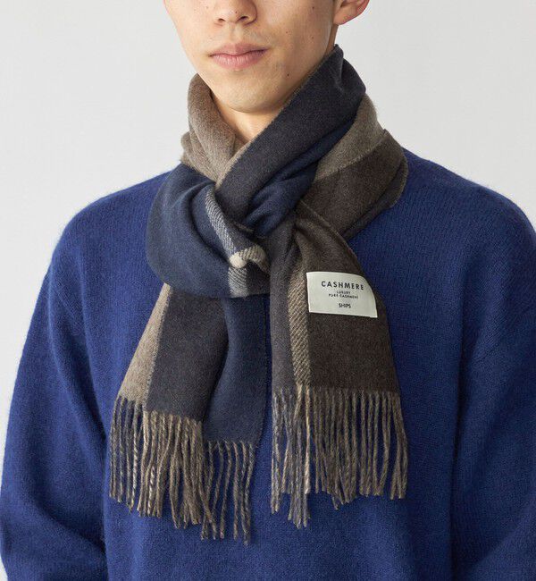 SHIPS「SHIPS: カシミヤ ダブルフェイス パネル マフラー」|マフラー|ネイビー