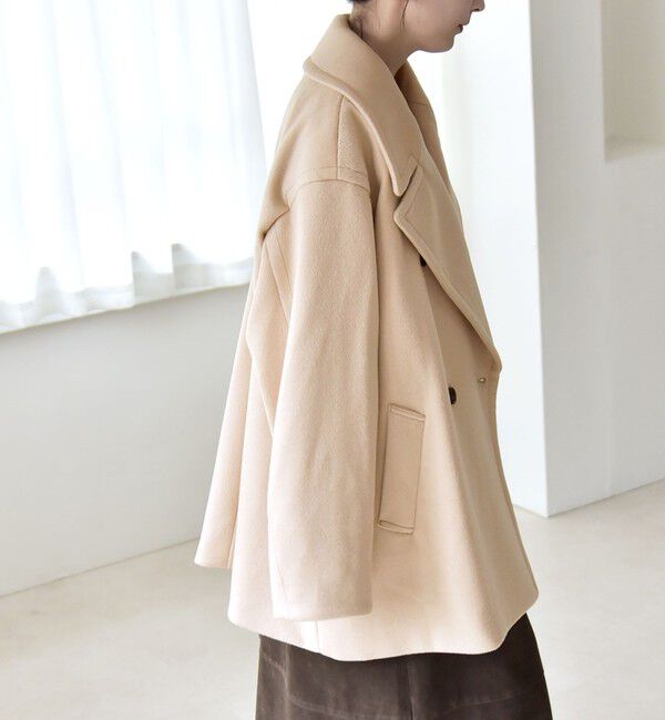 quaranciel「quaranciel: PURE WOOL ダブルブレスト テーラード ハーフ コート」|ピーコート|